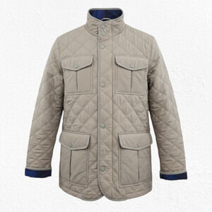 Tommy Hilfiger Quilted Barn Jacket Tan Plaid Lined Fall Outerwear Size Large